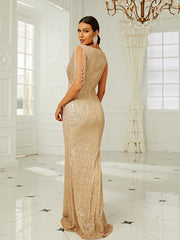 Embellished Wrap Neck Mermaid Prom Maxi Dress XH2164