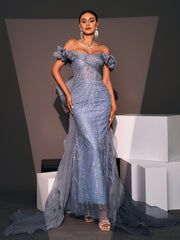 Off Shoulder Ruffled Bowknot Evening Dress GM90062