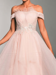 MISSORD Off Shoulder Folds Embodied Tulle Dress