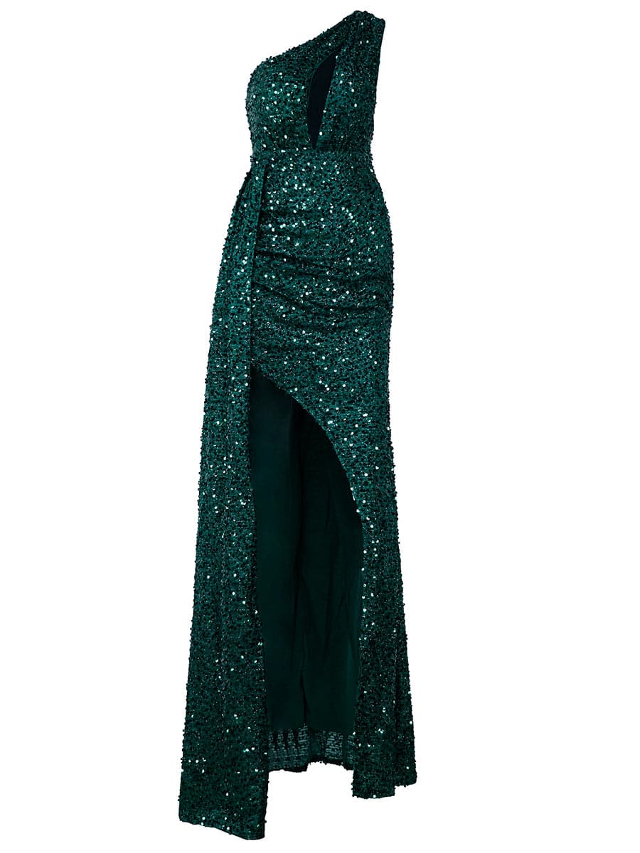 One Shoulder Cut Out Sequins Maxi Gown XH1694