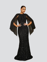 Mermaid Crew Neck Black Sequin Evening Dress RH30712