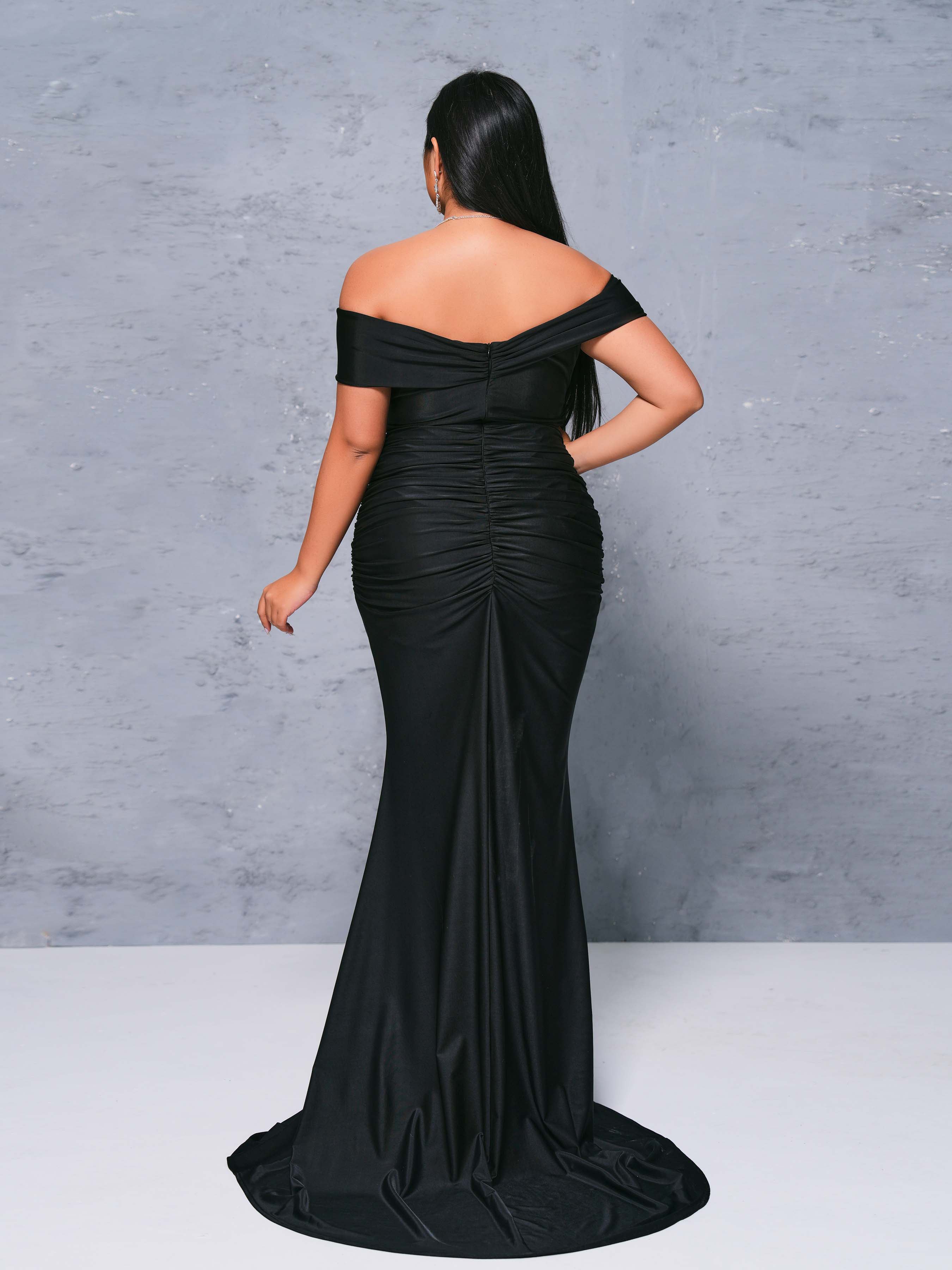 MISSORD Plus Off Shoulder Backlss Mermaid Dress