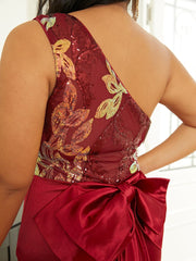 Plus Size One Shoulder Draped Satin Prom Dress PJM074L