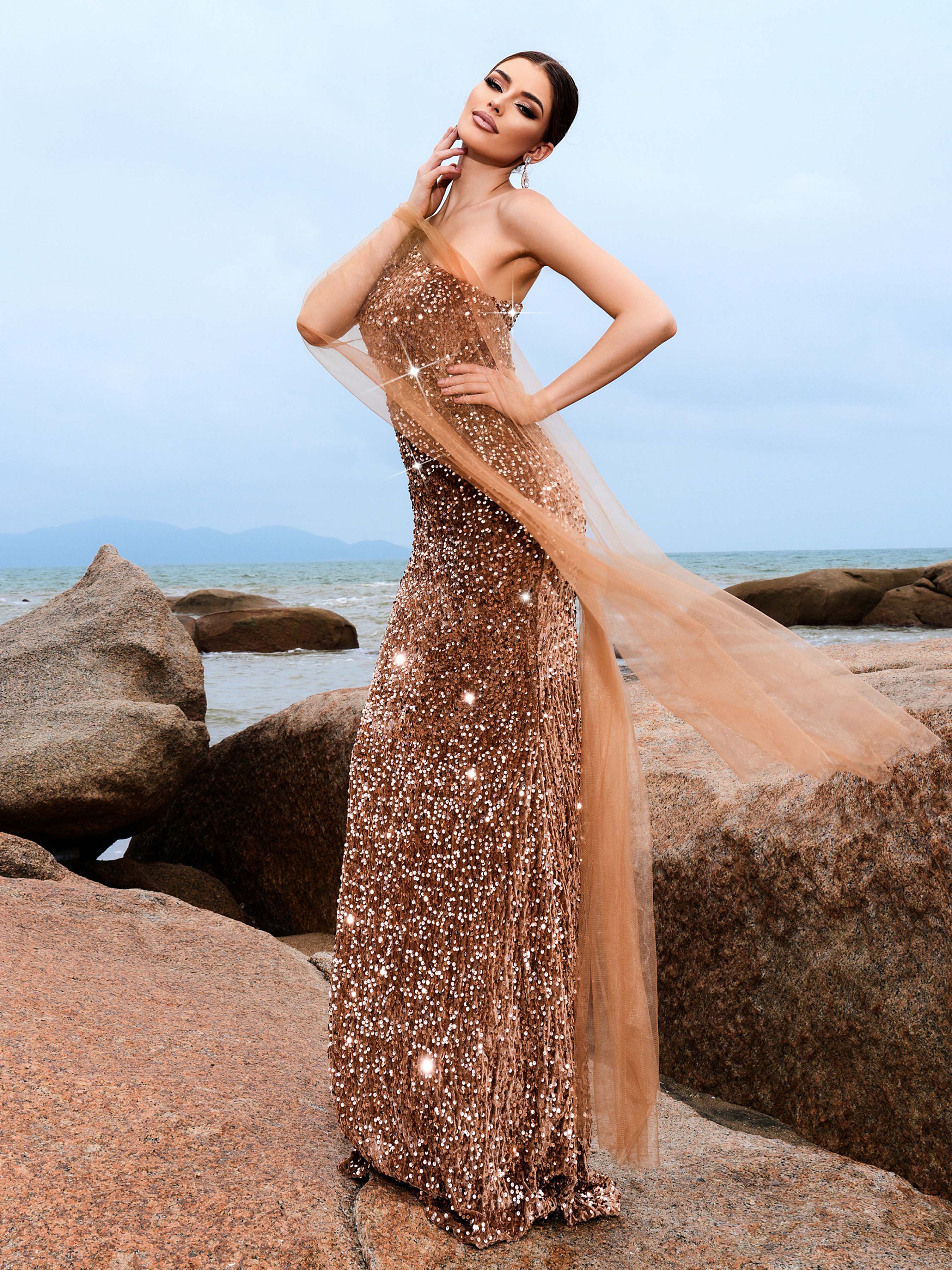 One Shoulder Maxi Sequin Dress GM00050