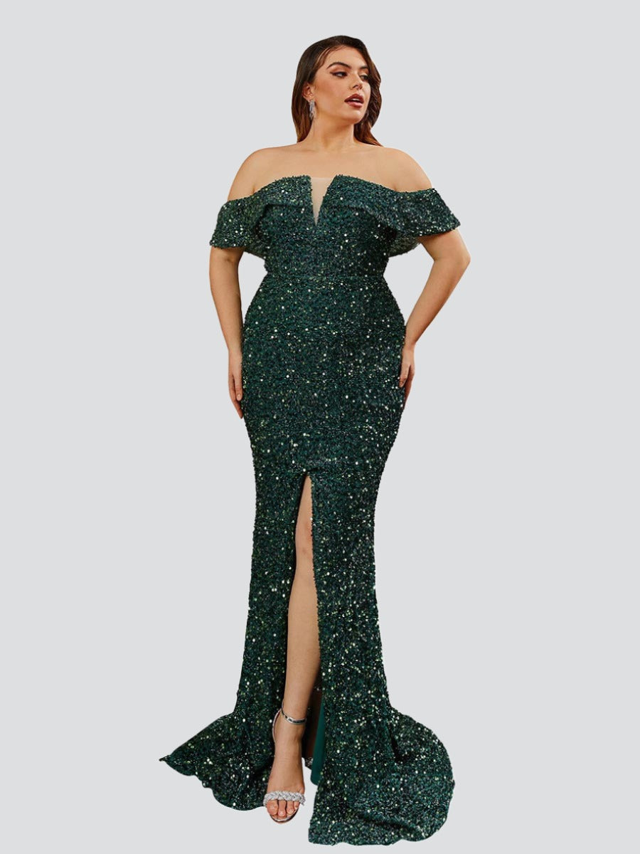 Plus Off Shoulder Split Mermaid Prom Dress PRA60124