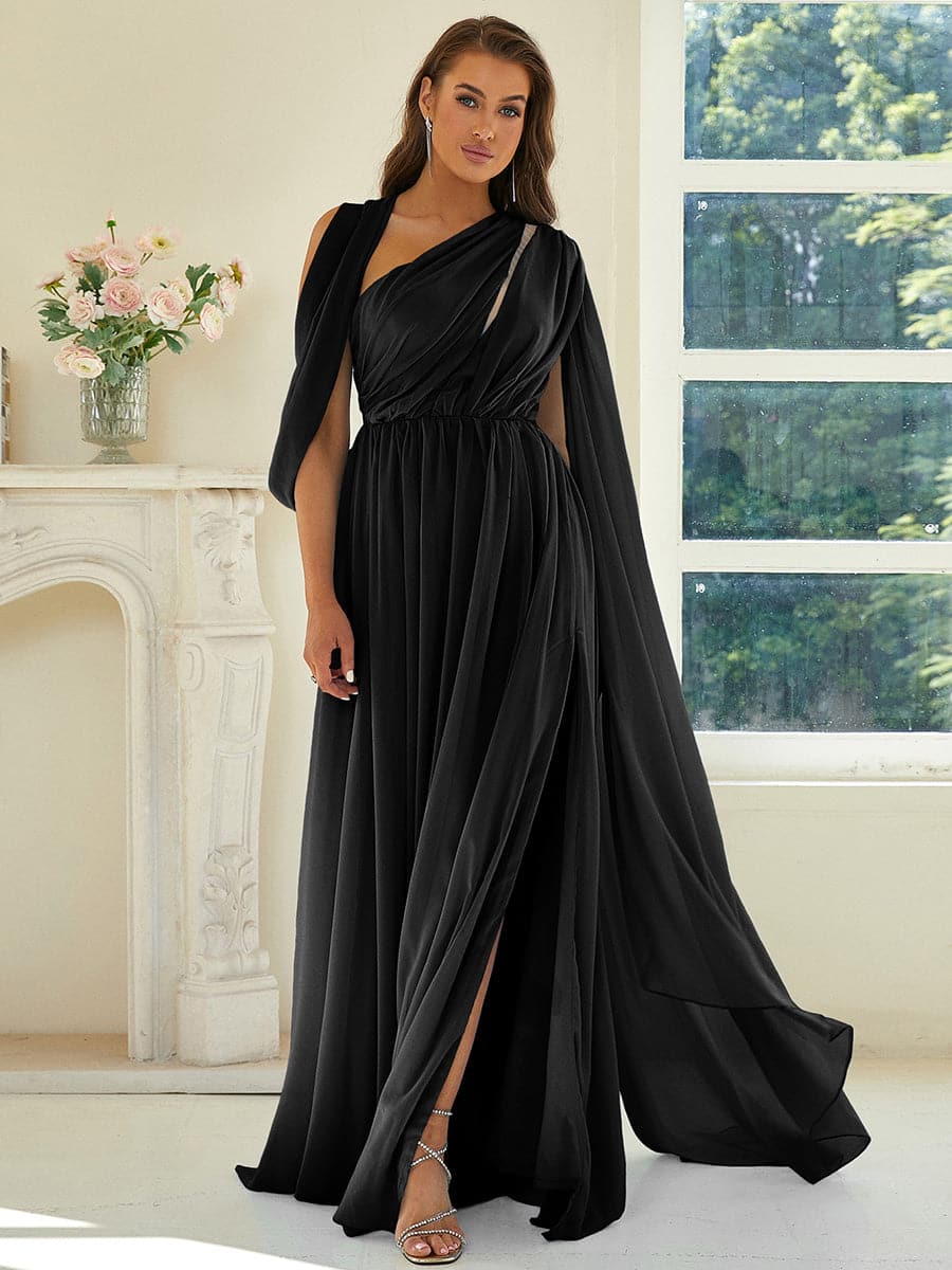 One-shoulder Cutout Chiffon Dress XJ2887