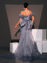 Off Shoulder Ruffled Bowknot Evening Dress GM90062