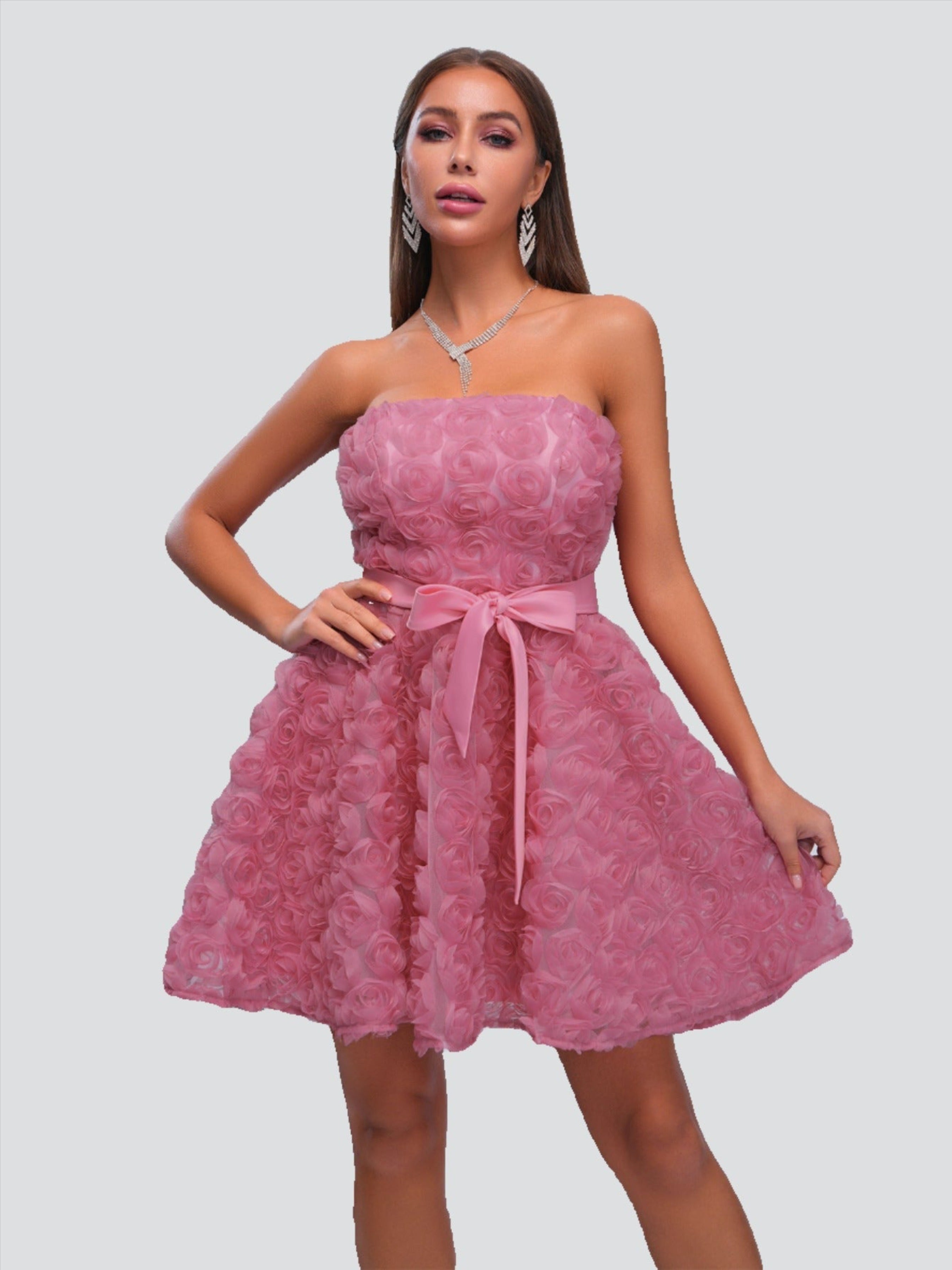 Floral Bow A-line Tulle Mini Dress RM21428