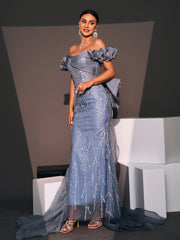 Off Shoulder Ruffled Bowknot Evening Dress GM90062