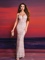 V-neck Sleeveless Sequin Maxi Dress XH1589