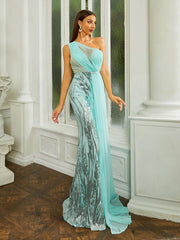 One Shoulder Panel Sequin Mermaid Dress RM20226