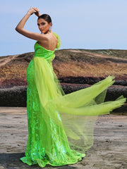 One Shoulder Cutout Split Green Dress DH80056