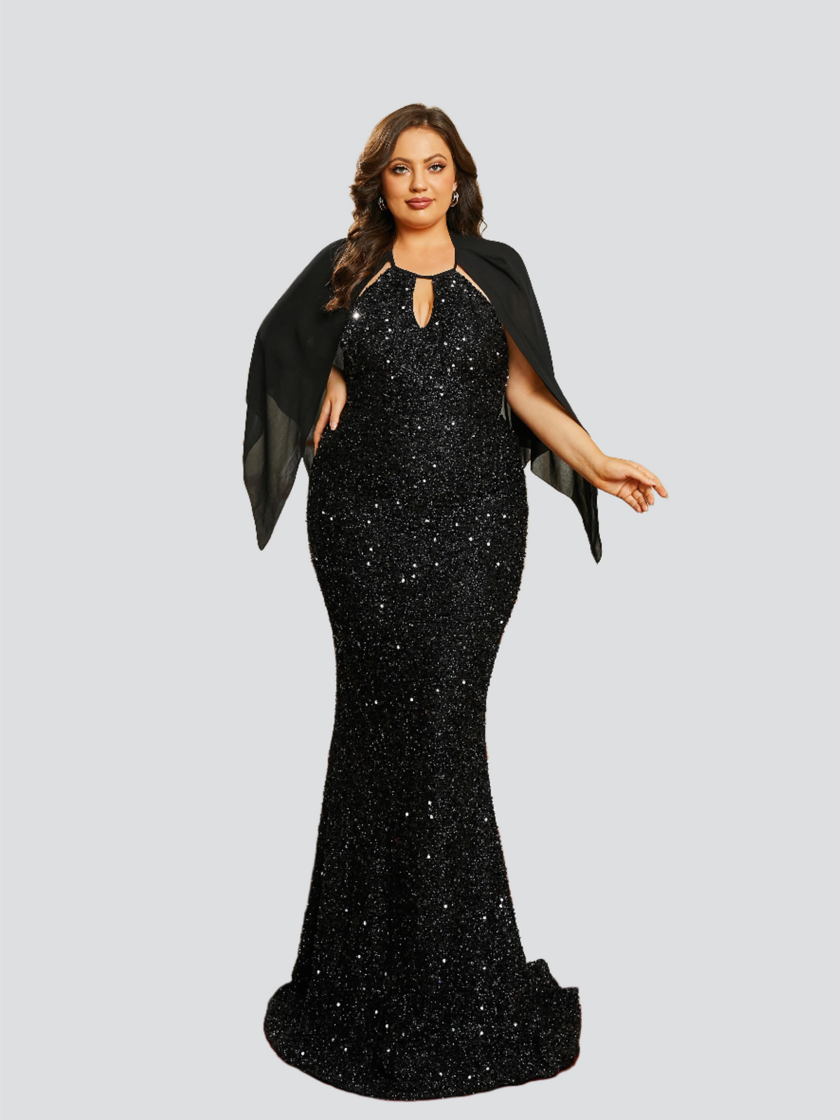 Plus Size Cutout Shawl Mermaid Evening Dress PRA60161