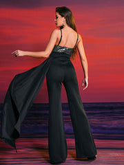 Draped Spaghetti Strap Corset Black Jumpsuit RD50040