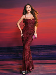 Spaghetti Glitter Backless Mermaid Dress M02161