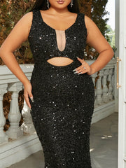 MISSORD Plus Size Cutout V-neck Mermaid Sequin Prom Dress