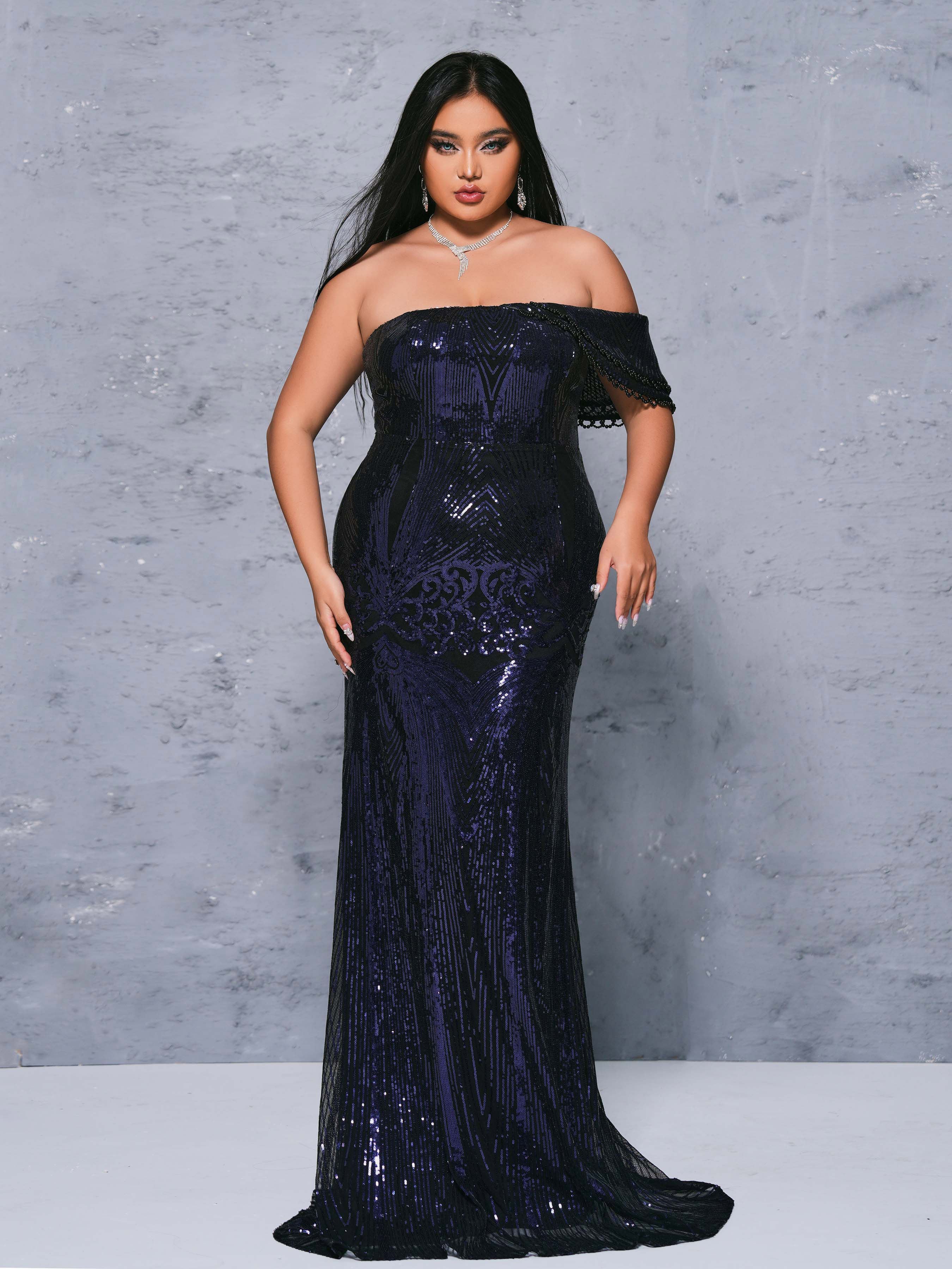 MISSORD Plus Cutout One Shoulder Mermaid Sequin Dress