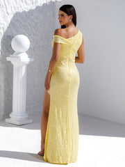 Sleeveless Yellow Sequin High Split Dress GM00067