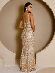 Sleeveless Split Thigh Sequin Prom Dress RM21508