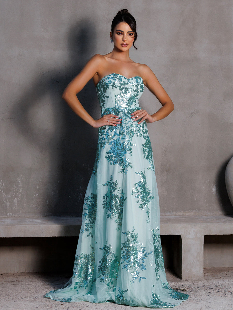 Strapless Sequin A-line Evening Dress RH308046