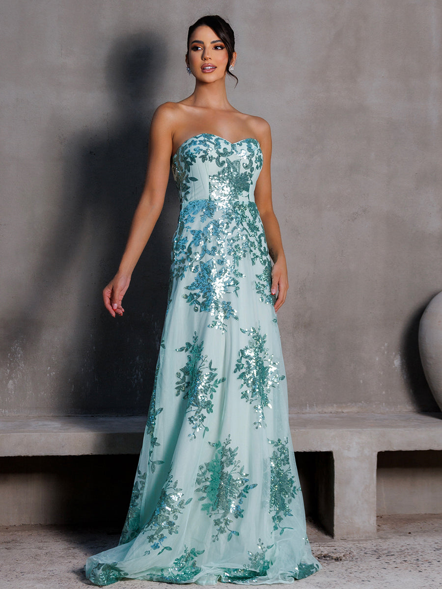 Strapless Sequin A-line Evening Dress RH308046