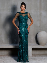 Mesh Back Beads Chian Sequin Dress GM90026