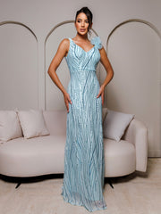 Appliqued Sleeveless Sequin A-line Dress RM21502