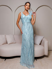 Appliqued Sleeveless Sequin A-line Dress RM21502