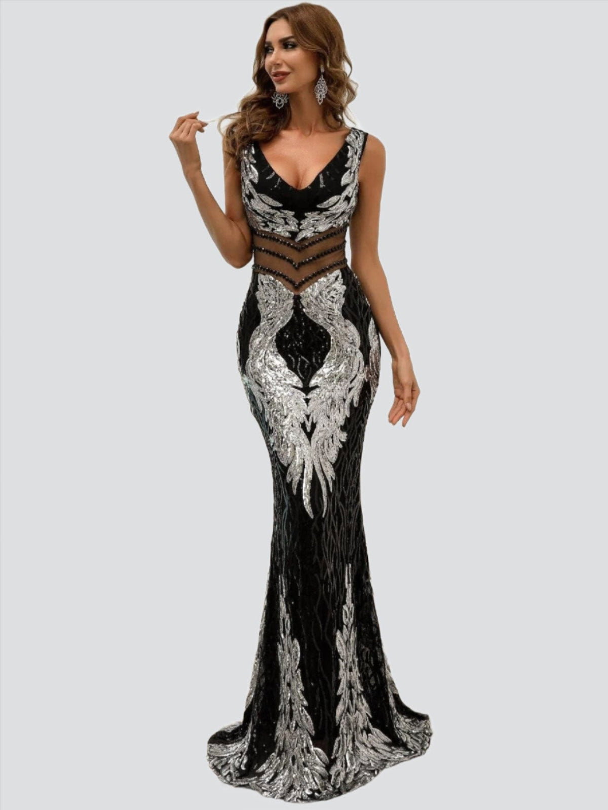 V Neck Sequin Mermaid Prom Dress M01080