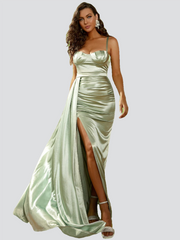 Split Sweetheart Collar Green Satin Prom Dress M02102