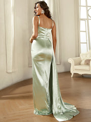 Split Sweetheart Collar Green Satin Prom Dress M02102