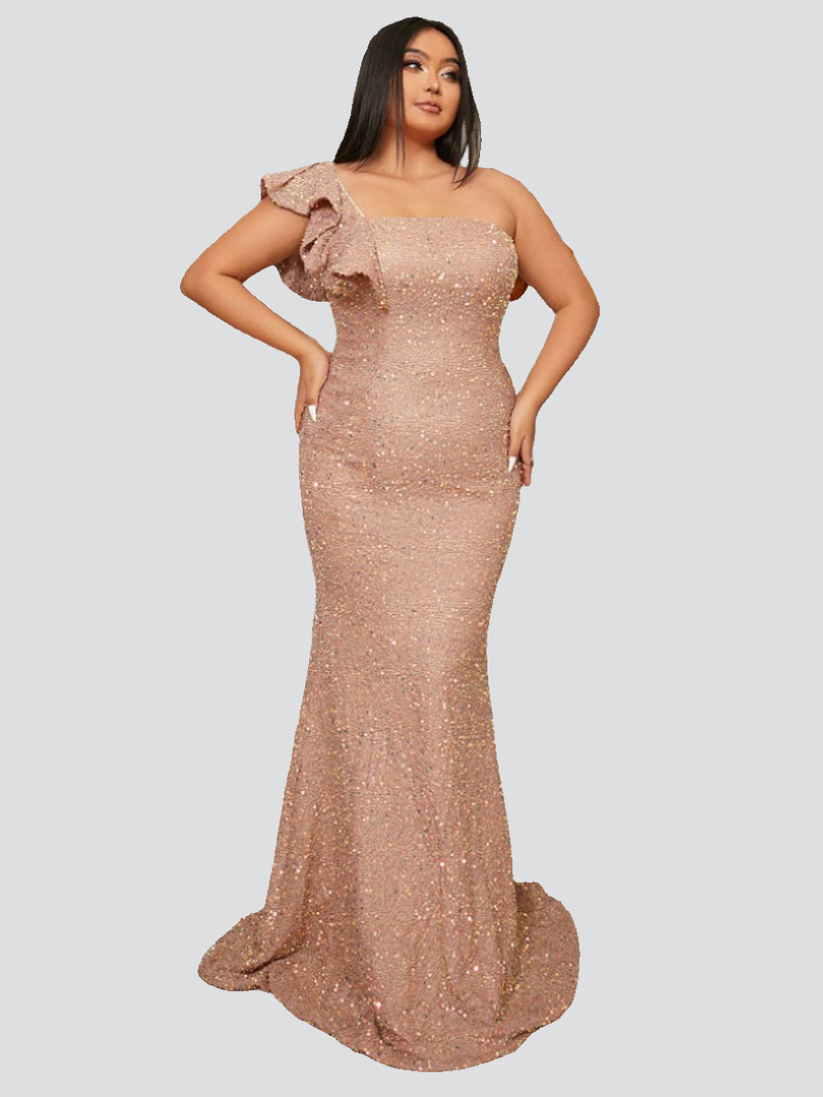 Plus Size Appliqued Sequin Mermaid Maxi Dress PXH2021