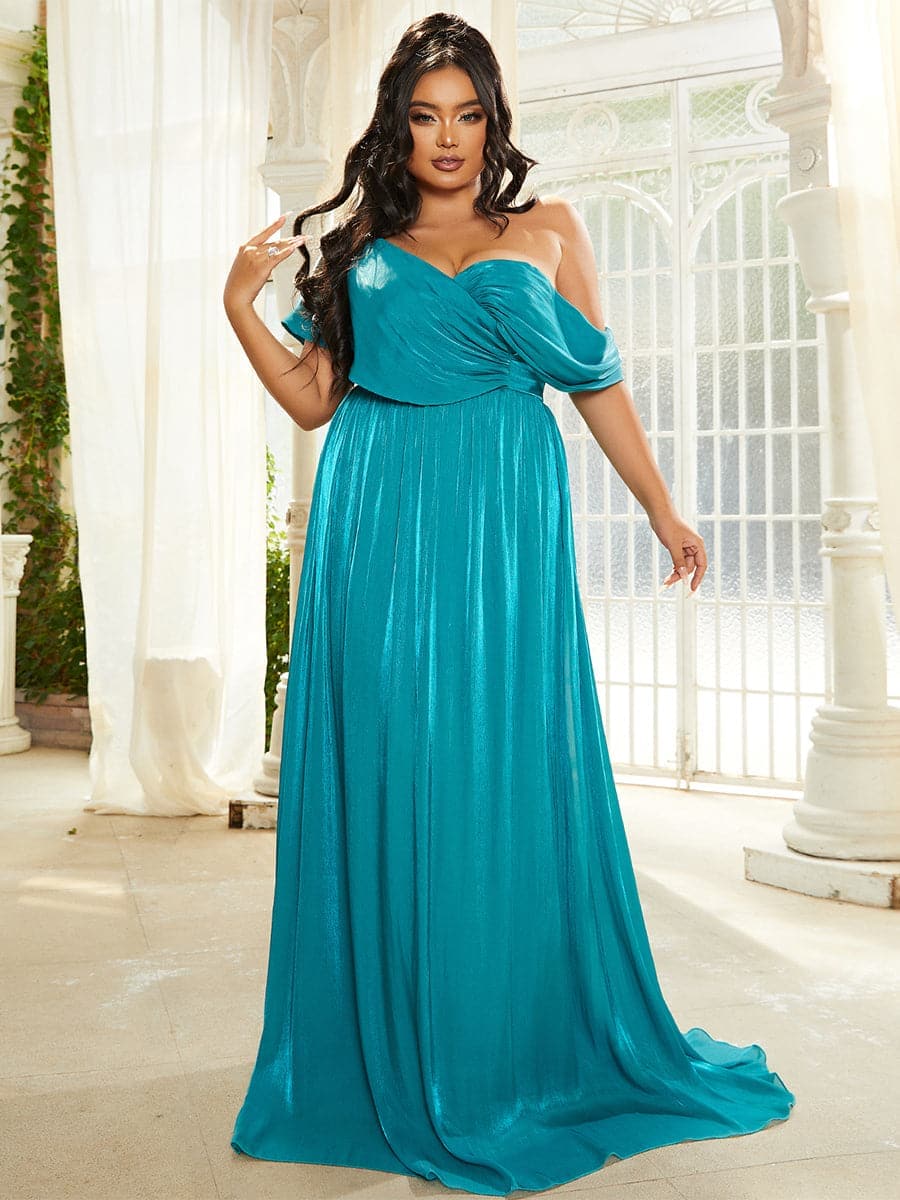 Plus Size One Shoulder A-Line Emerald Blue Bridesmaid Dress PXL079 MISS ORD