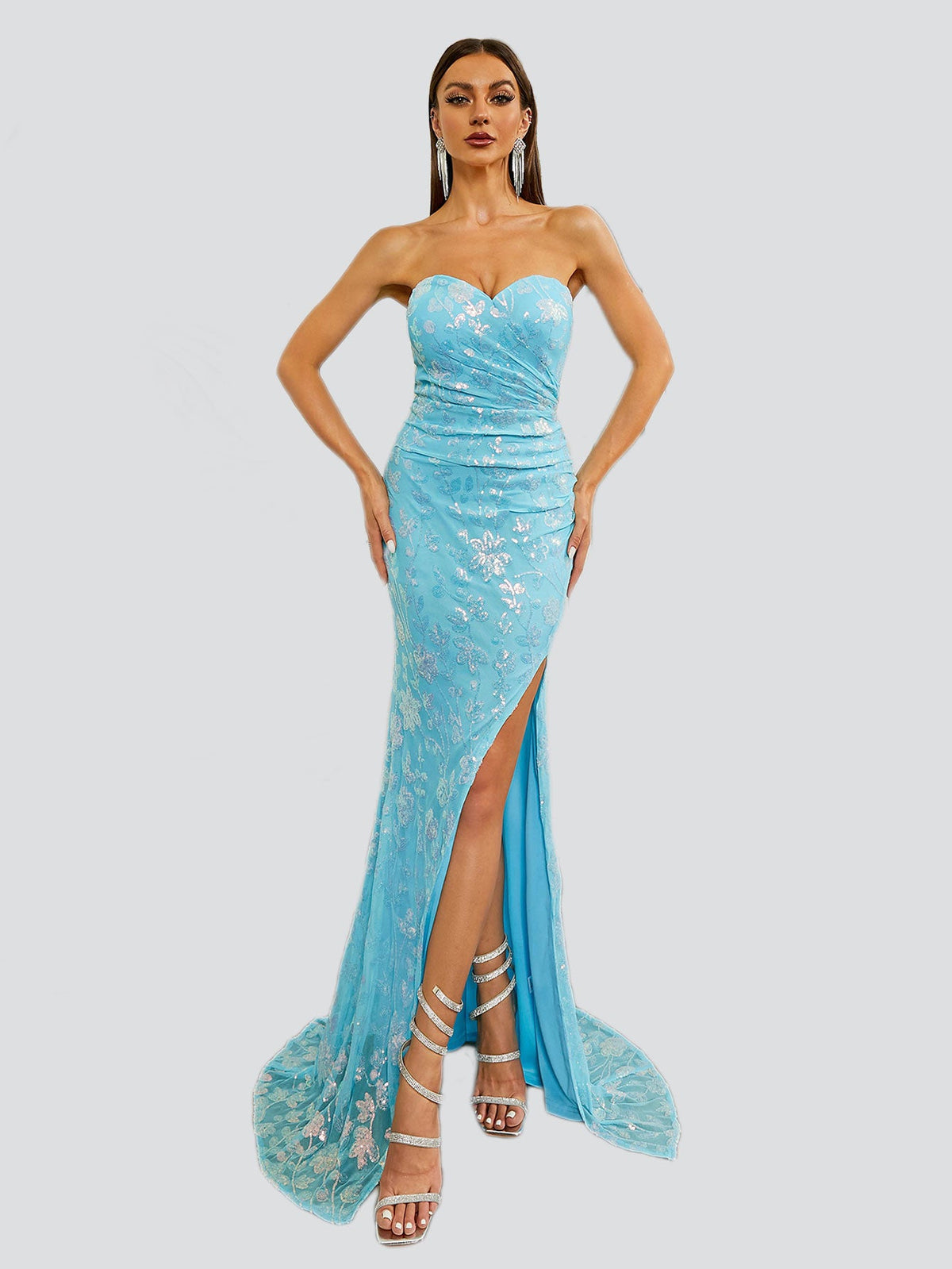 Strapless Split Thigh Sequin Maxi Dress RA60066