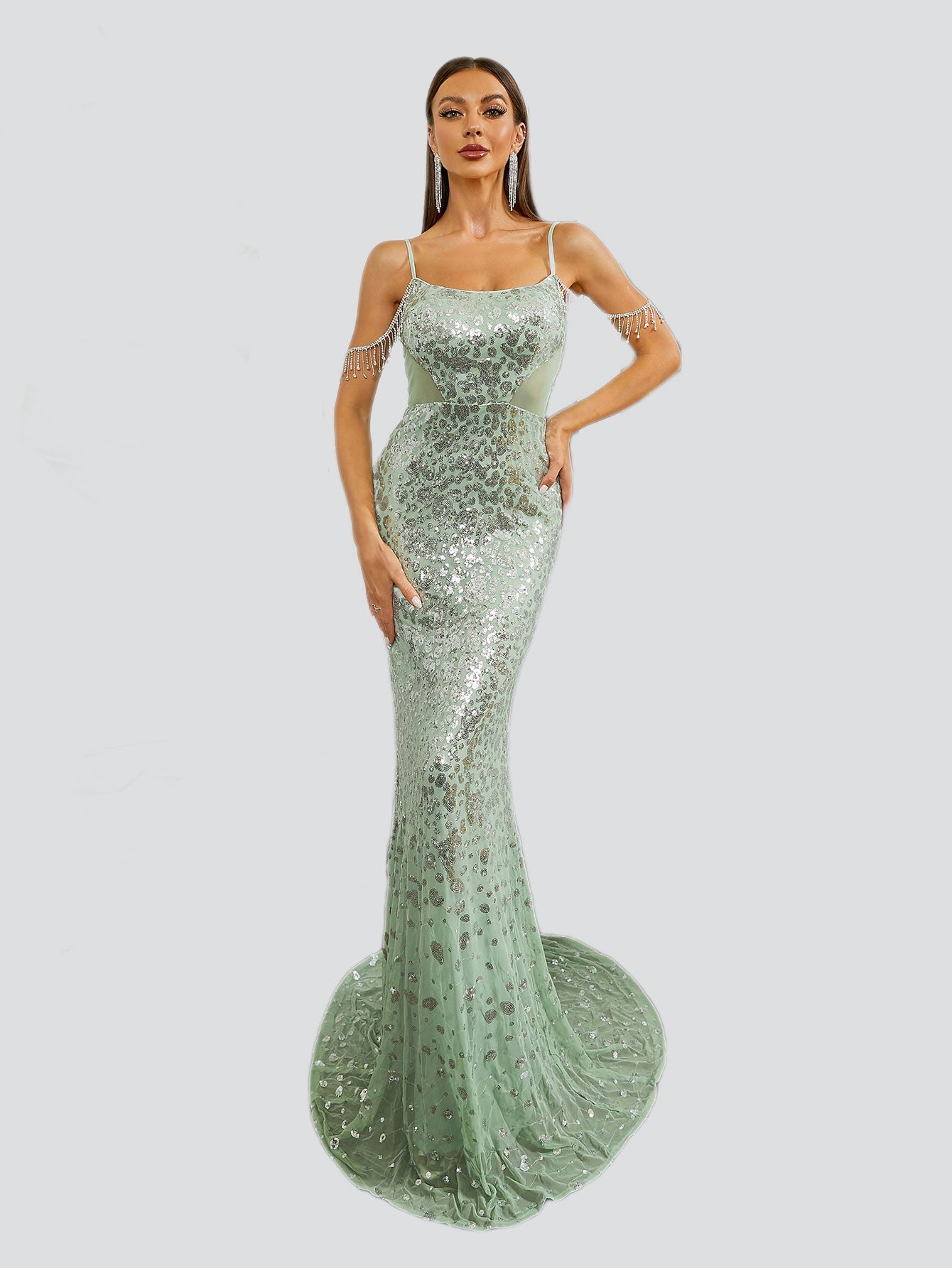 Spaghetti Beads Chain Sequin Evening Dress RM20010