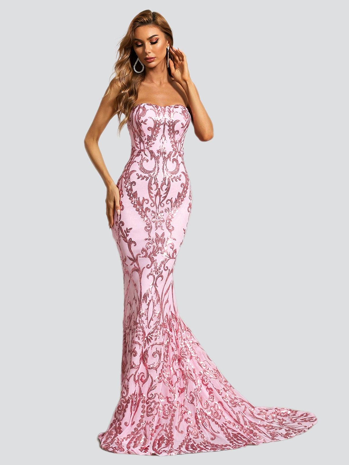 Strapless Mermaid Sequin Maxi Dress XH1342