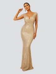 Glitter Wrap Mermaid Prom Maxi Dress XH2164