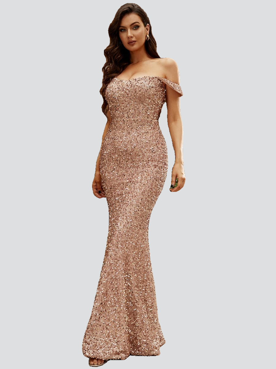 Formal Off The Shoulder Sequin Maxi Dress XJ1764