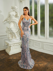 Open Back Lace Up Mermaid Sequin Prom Dress RA60069