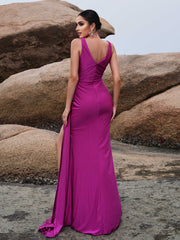 V-neck Ribbon Split Sequin Maxi Dress RJ11355