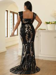 Plus Size Square Neck Sequins Evening Dress PJMY1061