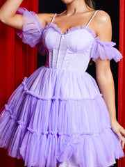 Cold Shoulder Corset Purple Homecoming Dress RJ11111