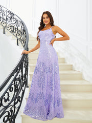 A-Line Spaghetti Sequin Evening Dress