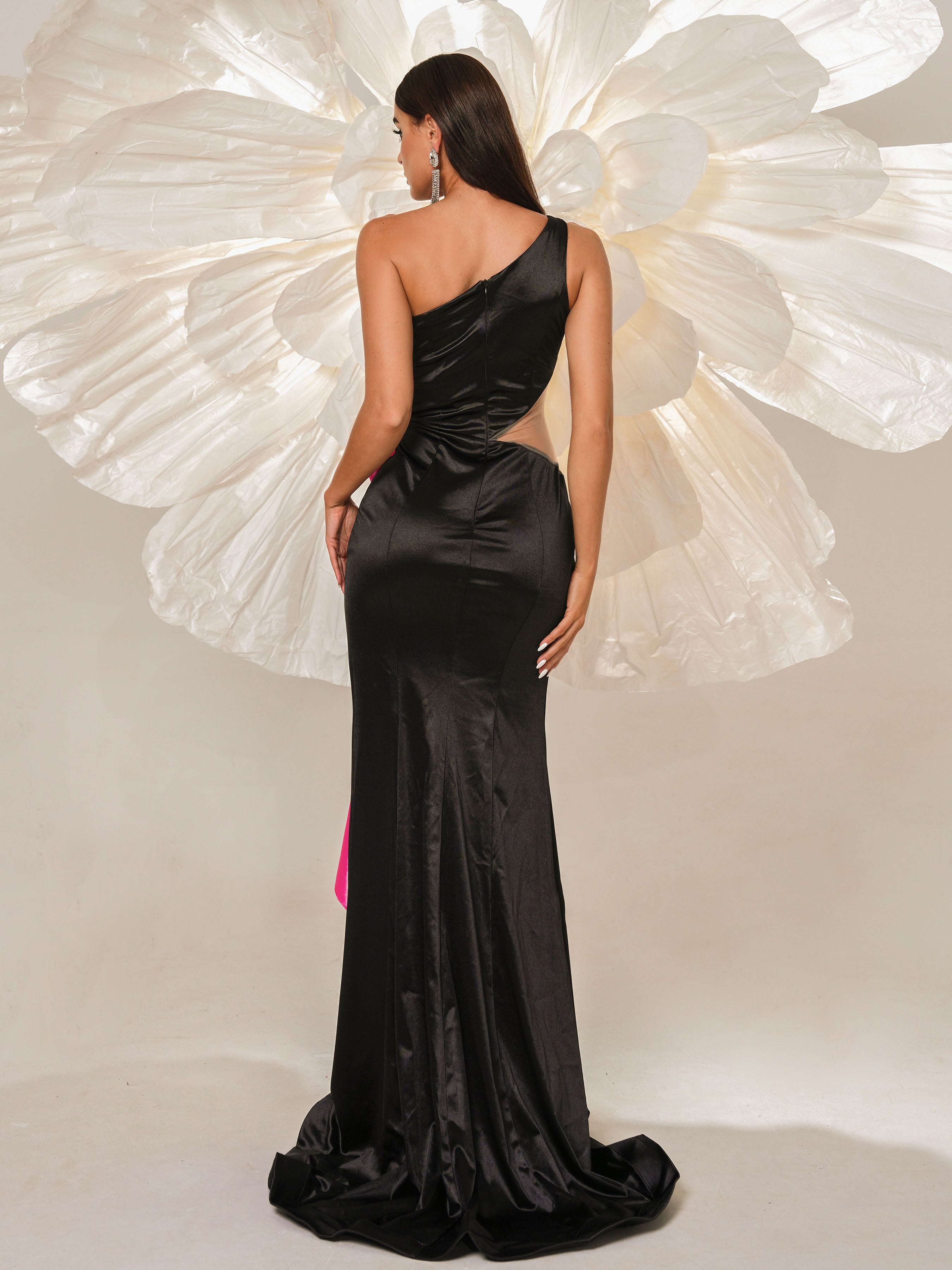 One Shoulder Ruffled Split Satin Dress DH80001