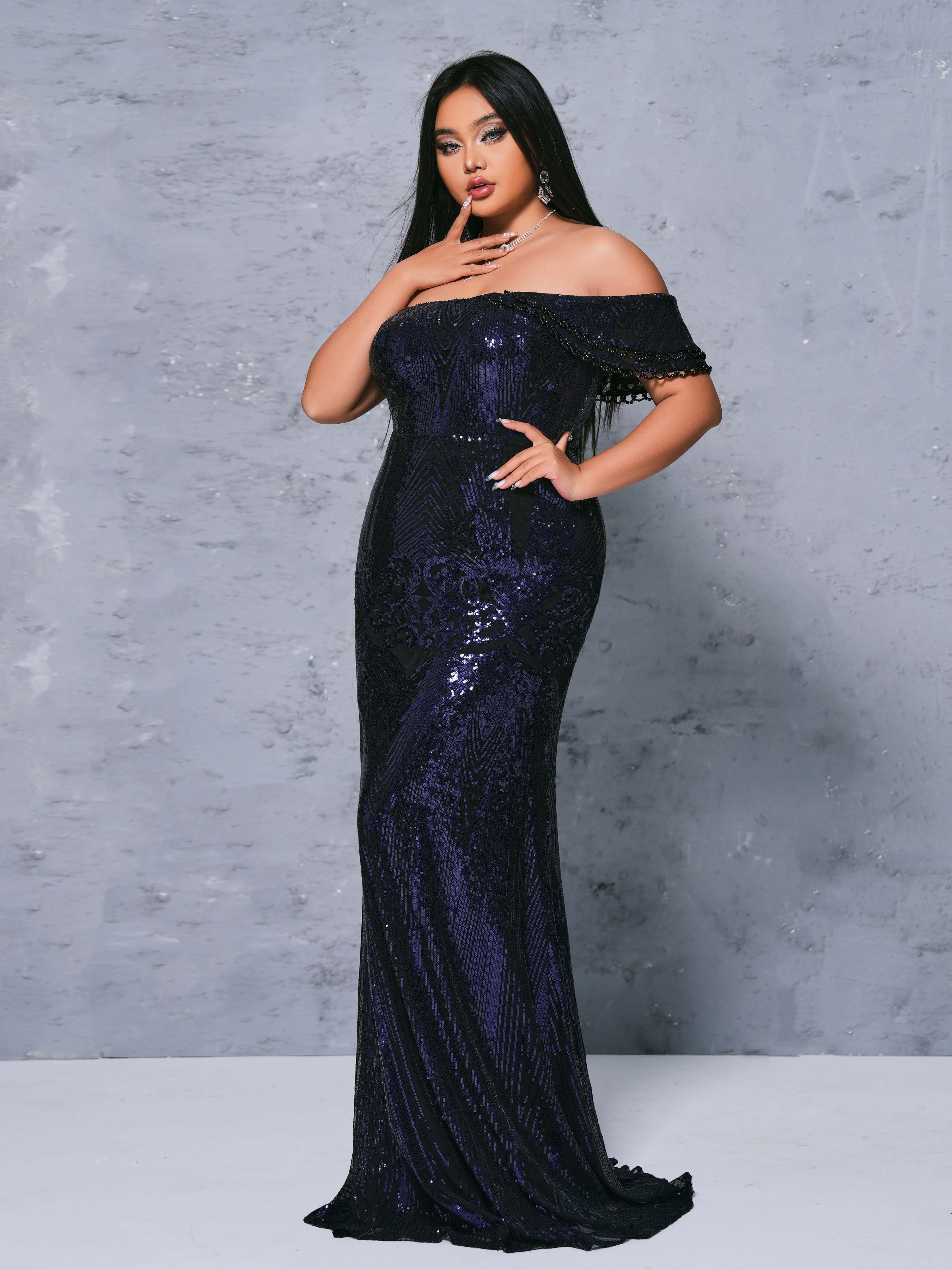 MISSORD Plus Cutout One Shoulder Mermaid Sequin Dress