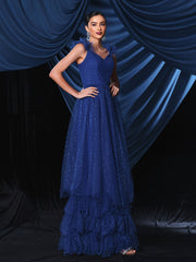 Sleeveless Blue Layered Hem Tulle Dress RH30939