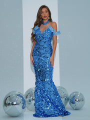 Halter Panel Sequin Mermaid Dress RM20921