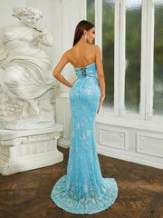 Tube Top Pleated High Split Sequin Prom Dress RA60066