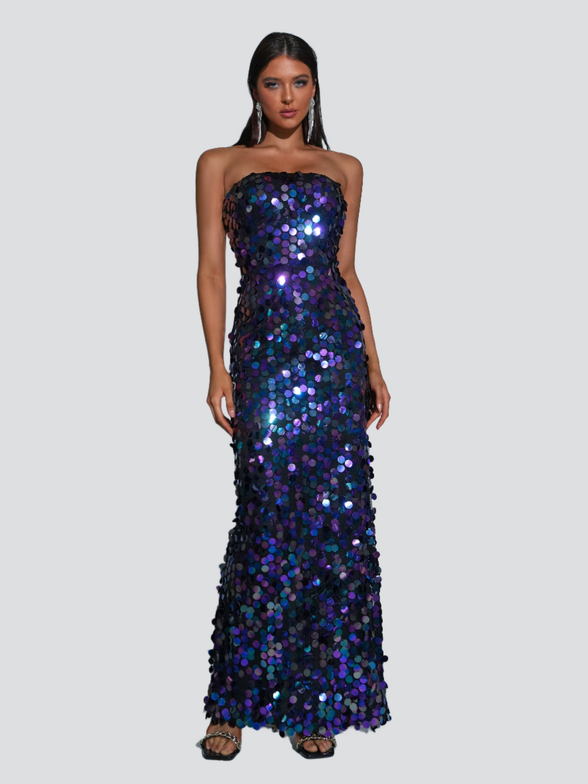 Tube Top Sequin Blue Maxi Dress RJ11580