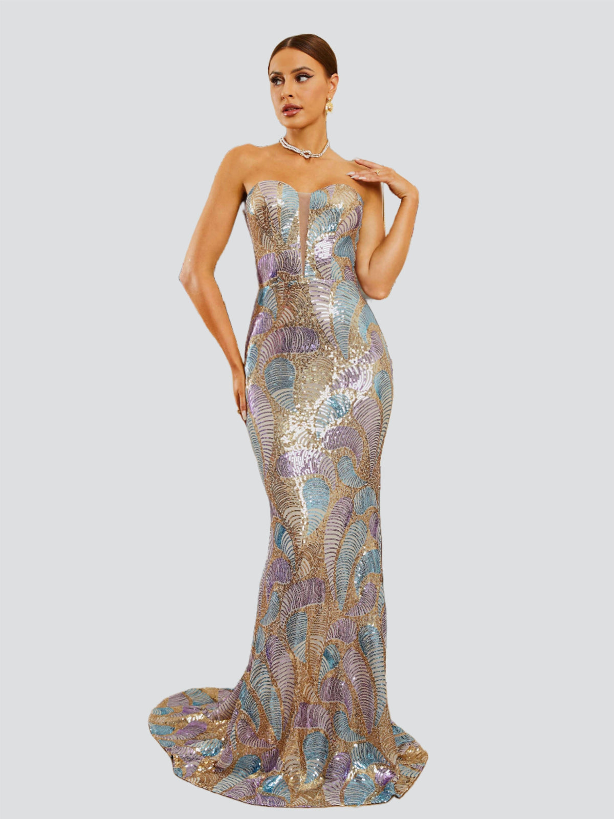 Strapless Abstrct Sequin Mermaid Dress RM20451